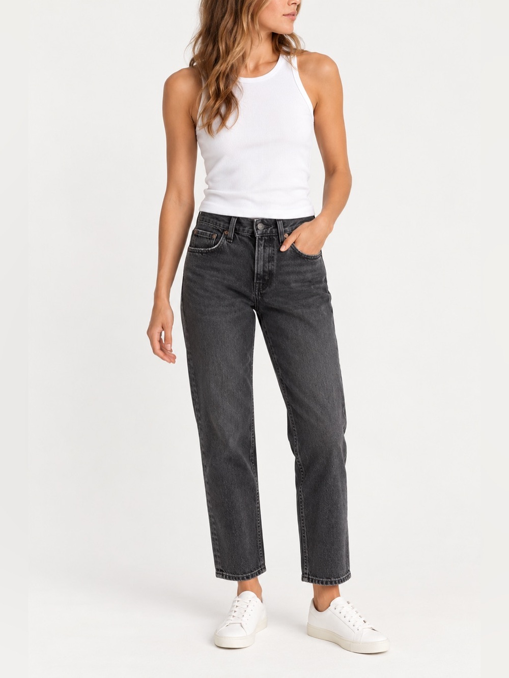 Levi’s Premium Middy Straight Jeans W25 L29 Washed Black Grey